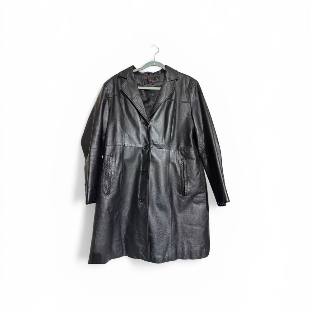 Vintage Phase Two woman trench coat Leather jacket size XL black 80s/90s